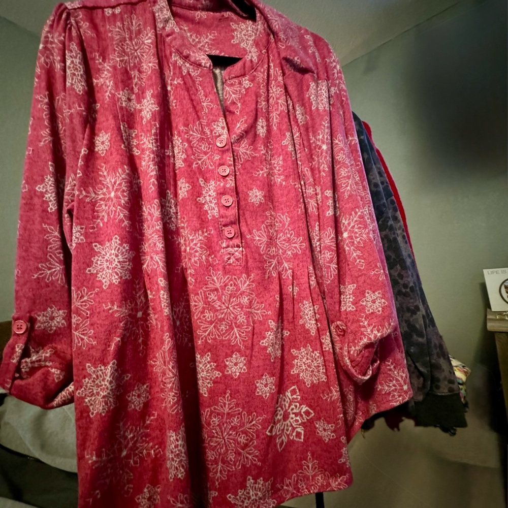 Pink Snowflake Button-Up Shirt